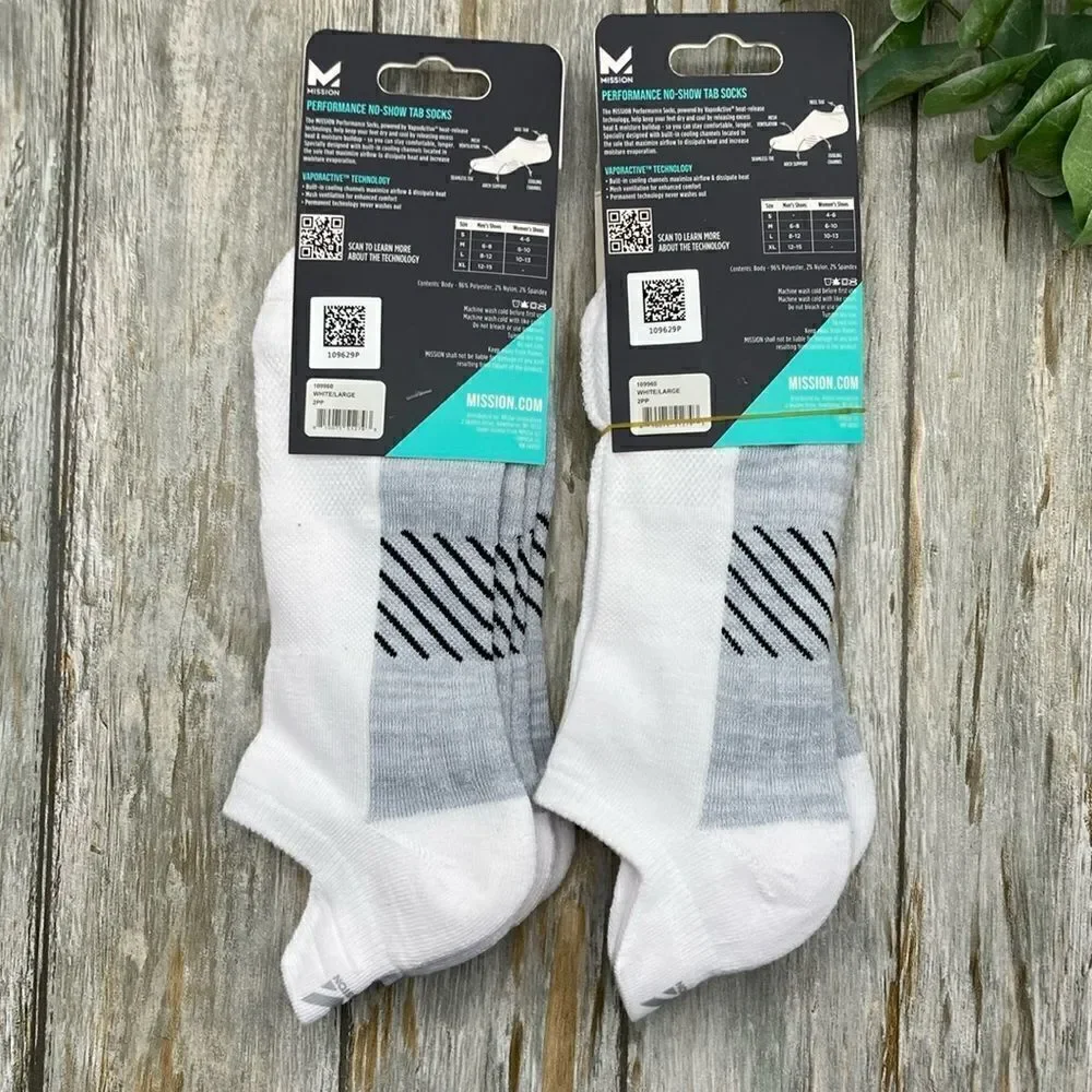 MISSION Unisex Performance Heel Tab, Medium, Black 2,  2-Packs Size L